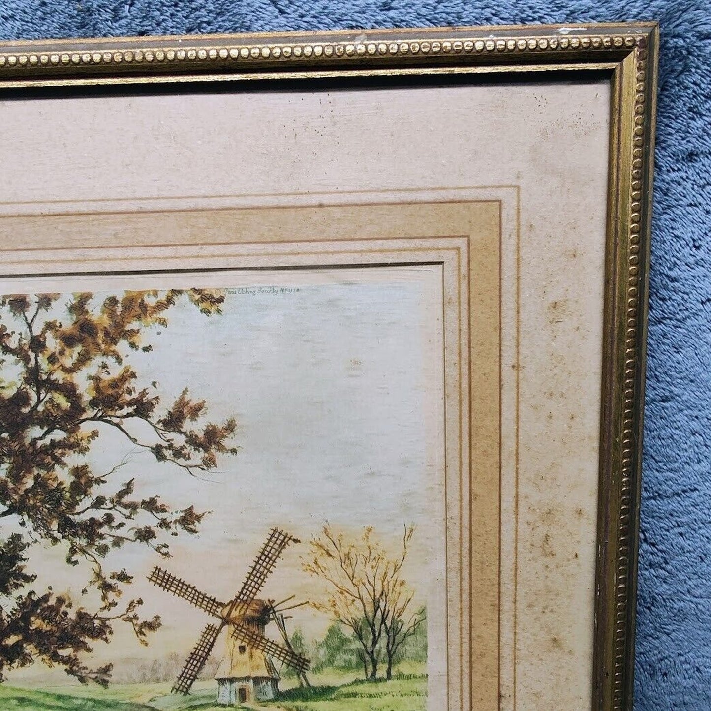 The Windmill 1930’s Genuine Colored Etching by Artist Pierre from Paris Etching