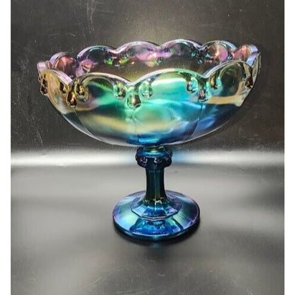 Carnival Glass Blue Carnival glass pedestal dish candy Indiana Glass