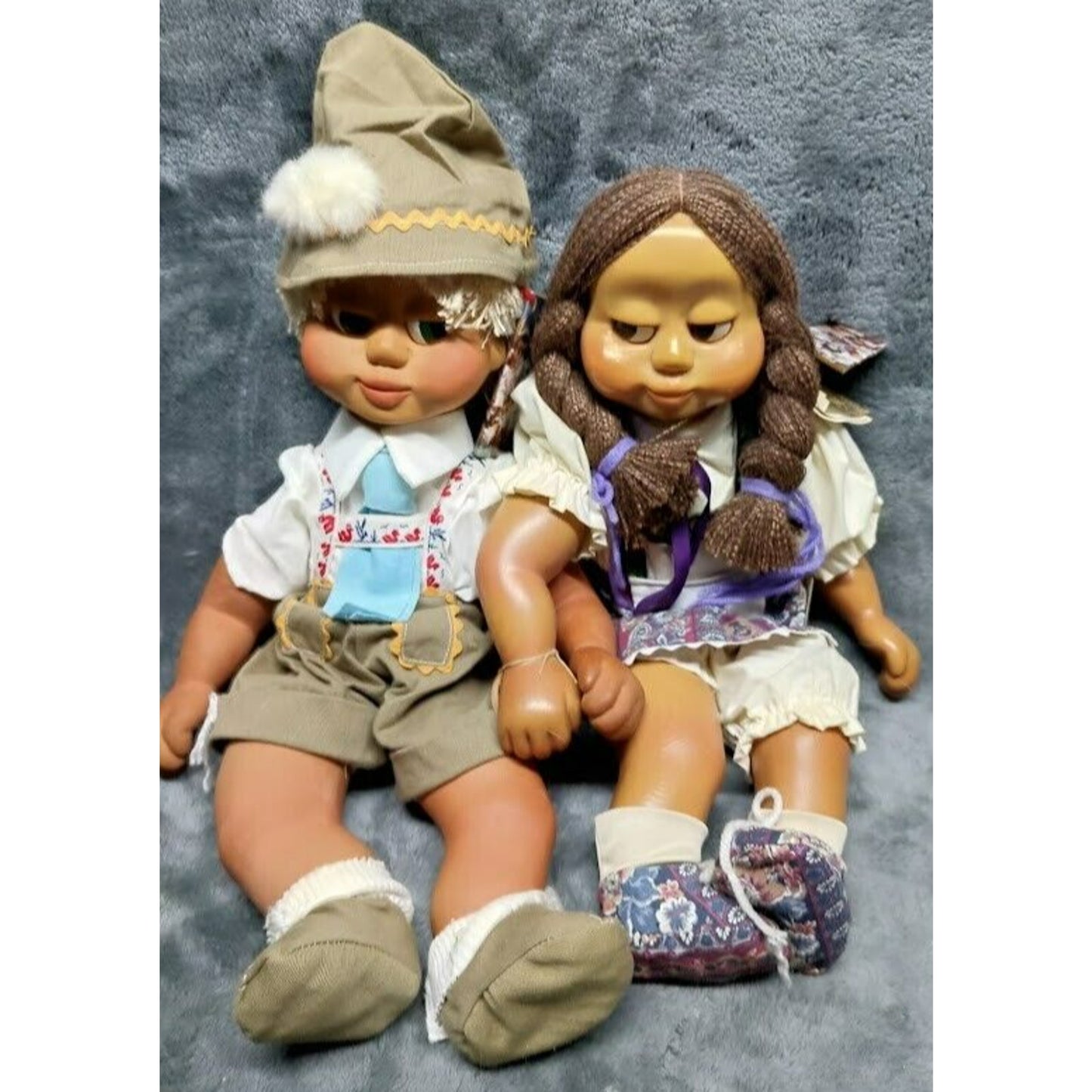 Vintage Naber Kids Wooden Doll Pair, Pam and Peter, 1988 & 1990