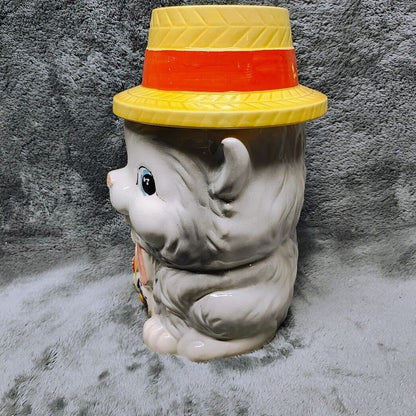 Vintage White Cat with Yellow Hat Orange Band Cookies Cookie Jar Japan RARE!