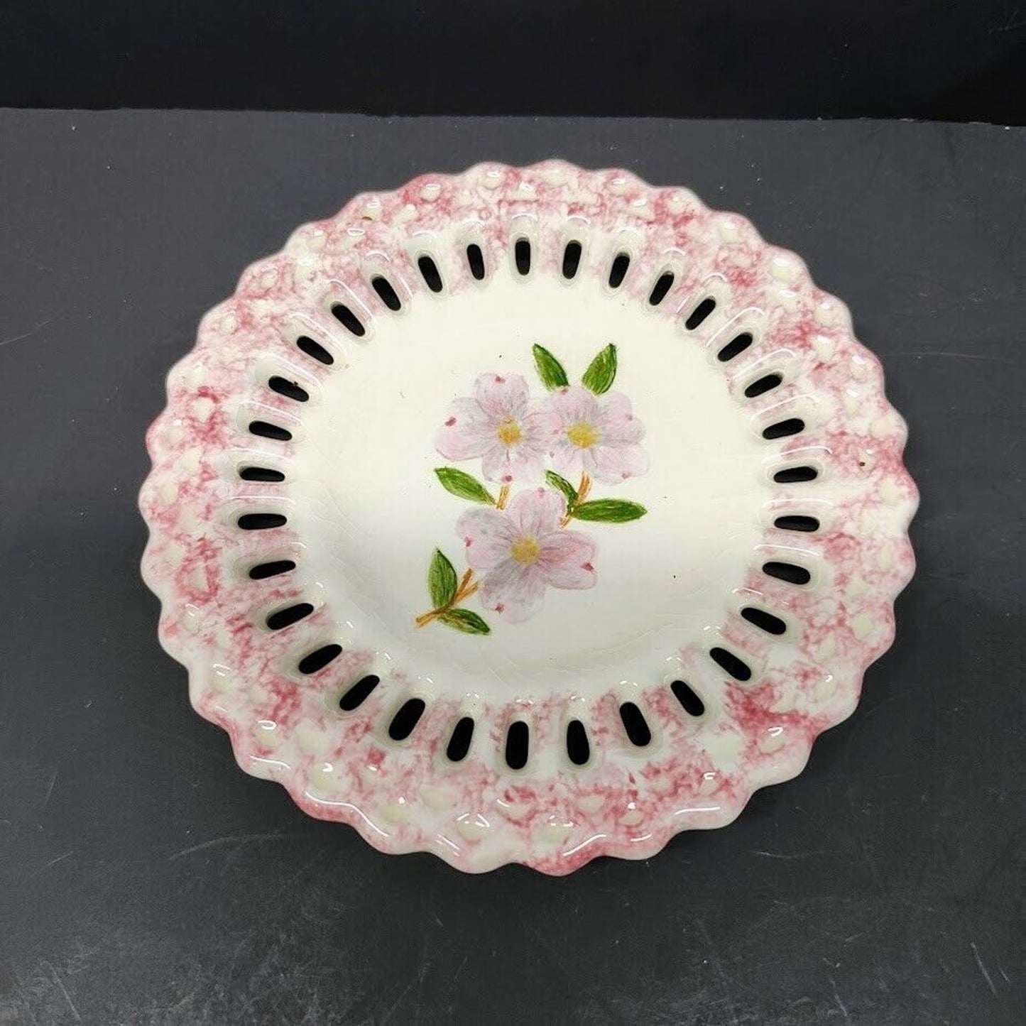 Lot of 5  Small Vintage majolica Plate Hand Painted Floral Lattice Rim Italy