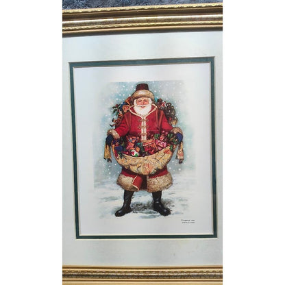 lot of 4 - Nadine Harper in Gold Frames and Matted Santa Claus Christmas Prints