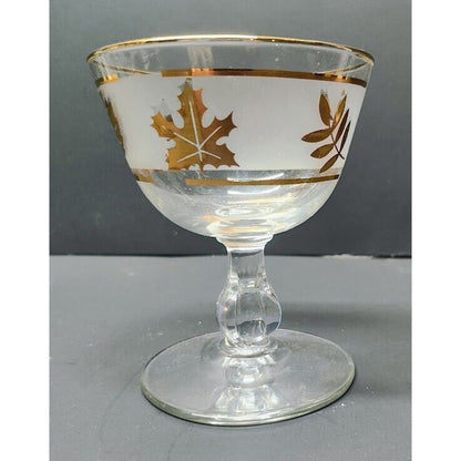 Libbey Frosted Gold Leaf Footed Glasses- Set of 7-1960's