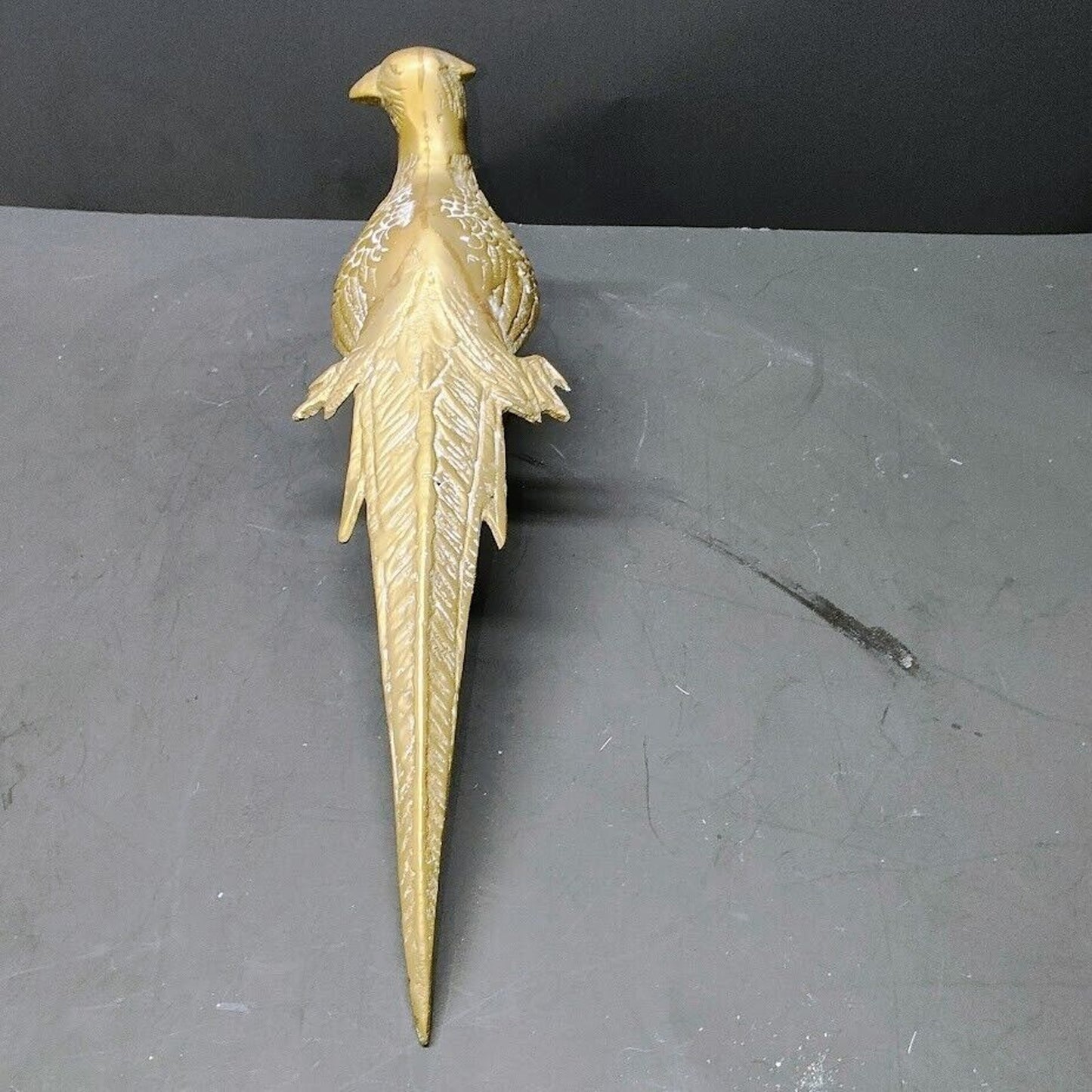 2 Vintage Solid Brass Pheasant Peacock Bird Figurine Statue 12.5in 13in MCM