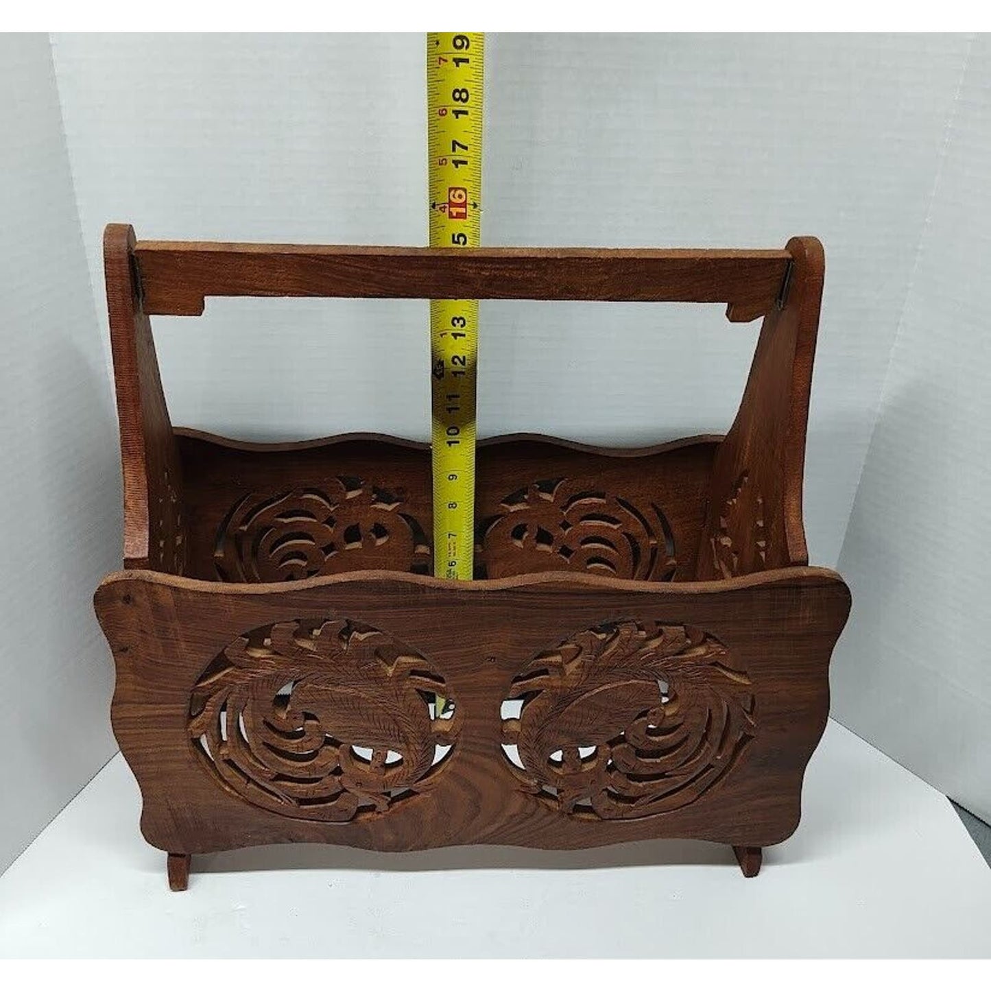 Vintage handmade wooden magazine rack-Newspaper rack-Letter holder-Carved Folk