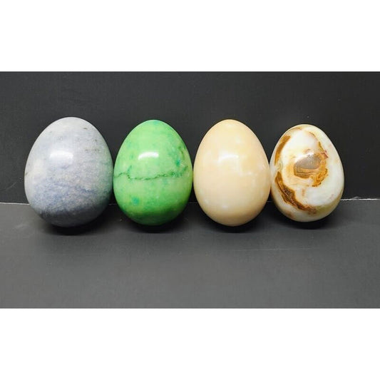 Vintage Marble Alabaster Granite Stone Eggs Lot of 4 - Blue,Green,Yellow,White