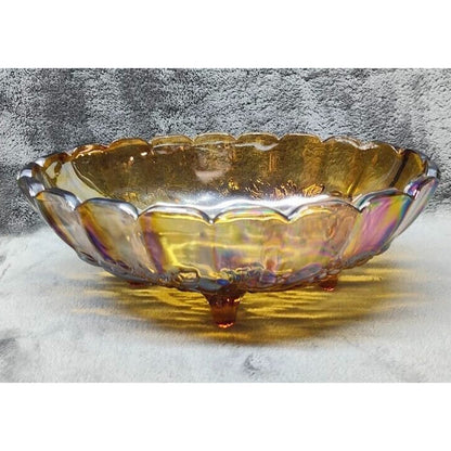 LOVELY VINTAGE OVAL CARNIVAL GLASS FOOTED CENTERPIECE BOWL/ EARLY 1900'S*