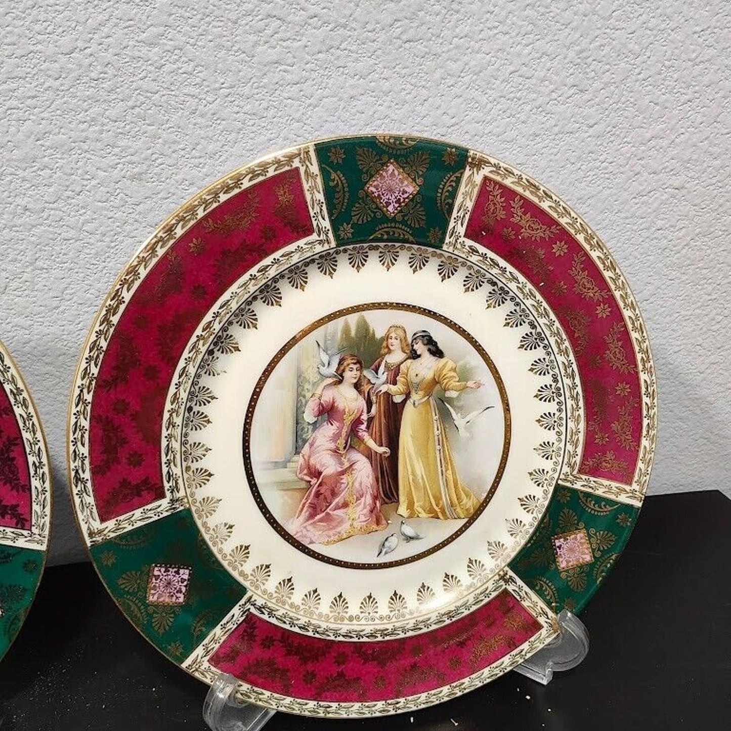 set of 2 Antique Royal Vienna Plate 1883-1914 Allegorical Scene 11” Round