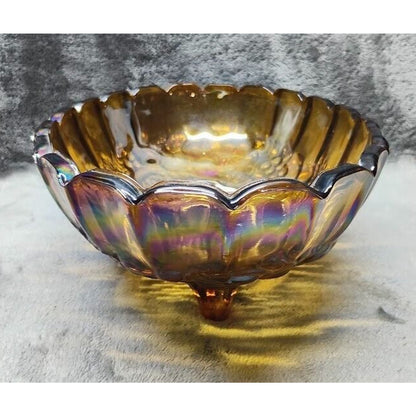 LOVELY VINTAGE OVAL CARNIVAL GLASS FOOTED CENTERPIECE BOWL/ EARLY 1900'S*