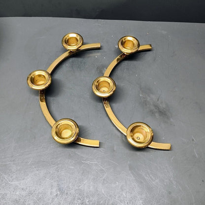 2 Half Circle Brass candle stick holders centerpiece surrounding 6 Candles