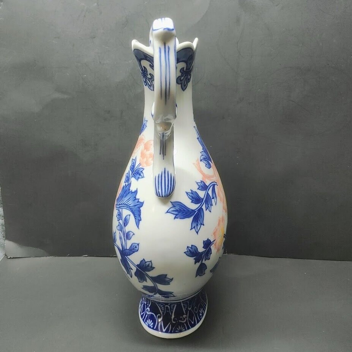 Bombay Company Blue White with flower Large Vase with Handles Chinoiserie 13.5"