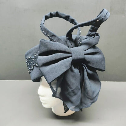 Women's Blue Ben Marc Hat Fascinator Large Blue Fabric Bow and small beads