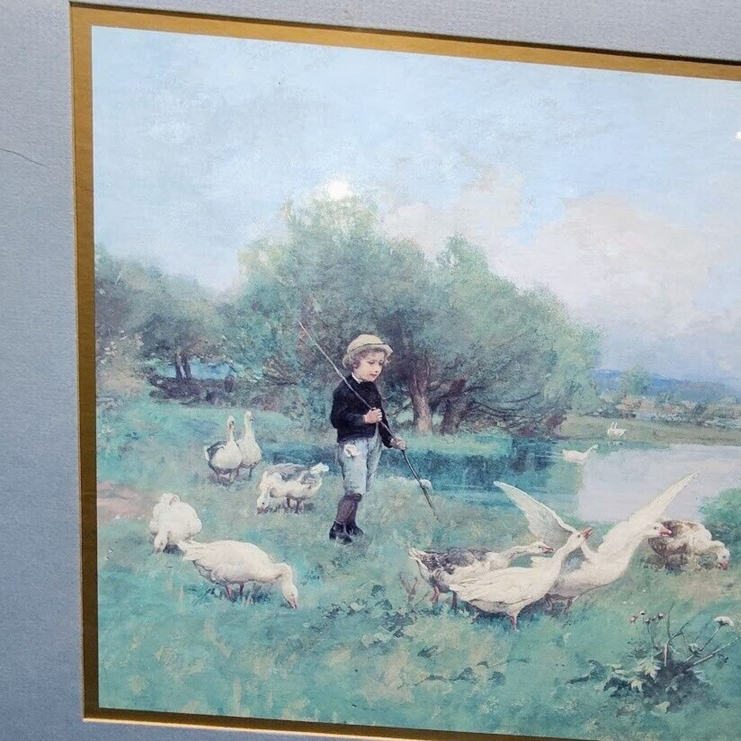 Luigi Chialiva "Guarding the Flock" Signed Print Matted & Framed 21"x 18"