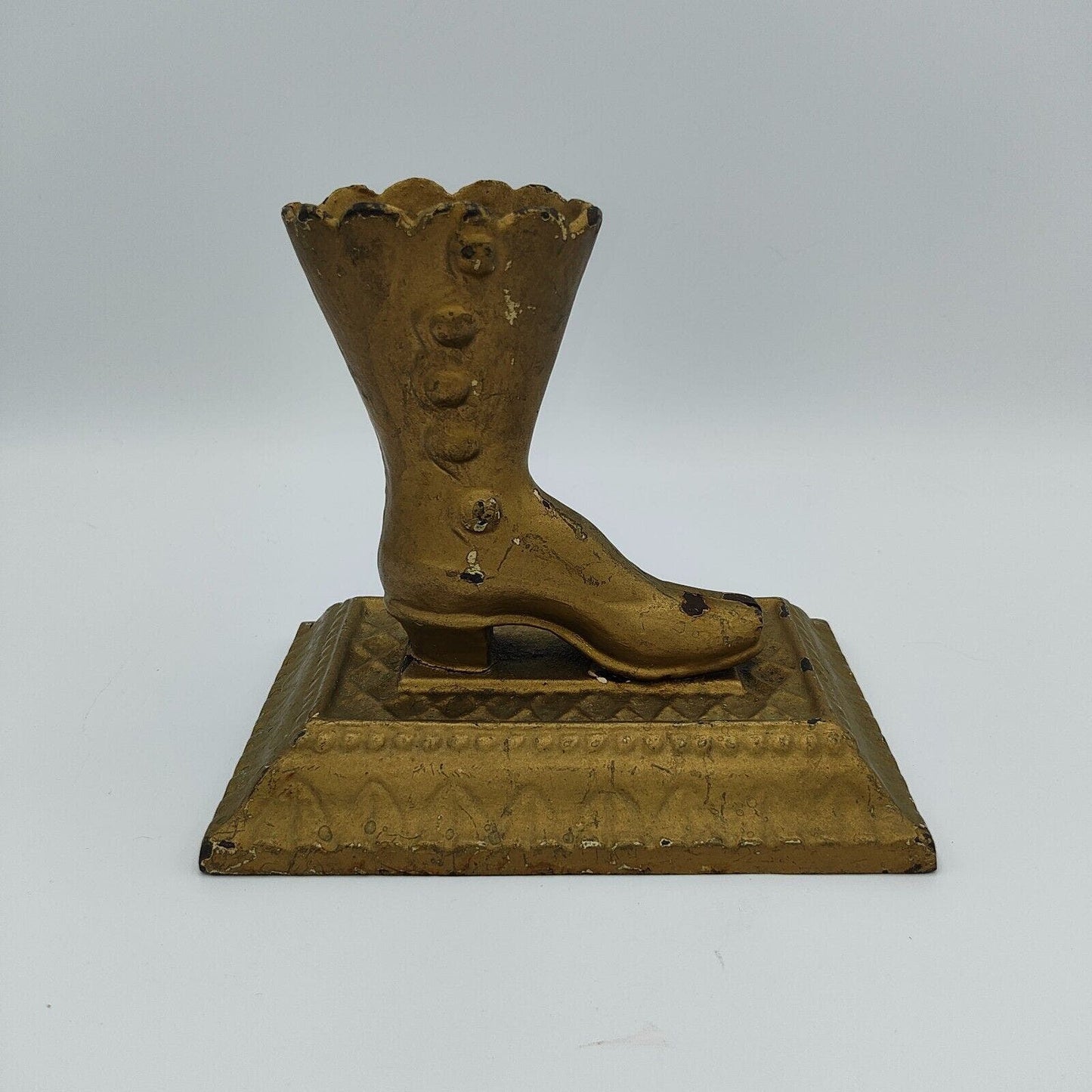 Antique Cast Iron 19th Century Ladies Shoe Lace up Boot Paperweight Match Holder