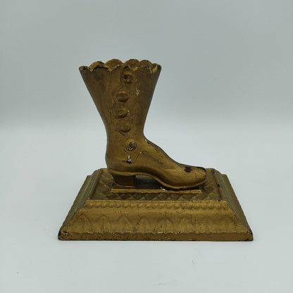 Antique Cast Iron 19th Century Ladies Shoe Lace up Boot Paperweight Match Holder