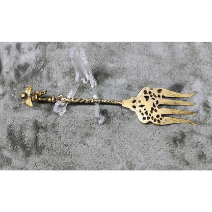 Antique ITALY ORNATE BRASS Serving Fork Cherub Mermaid Antique Vtg