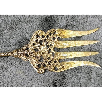 Antique ITALY ORNATE BRASS Serving Fork Cherub Mermaid Antique Vtg