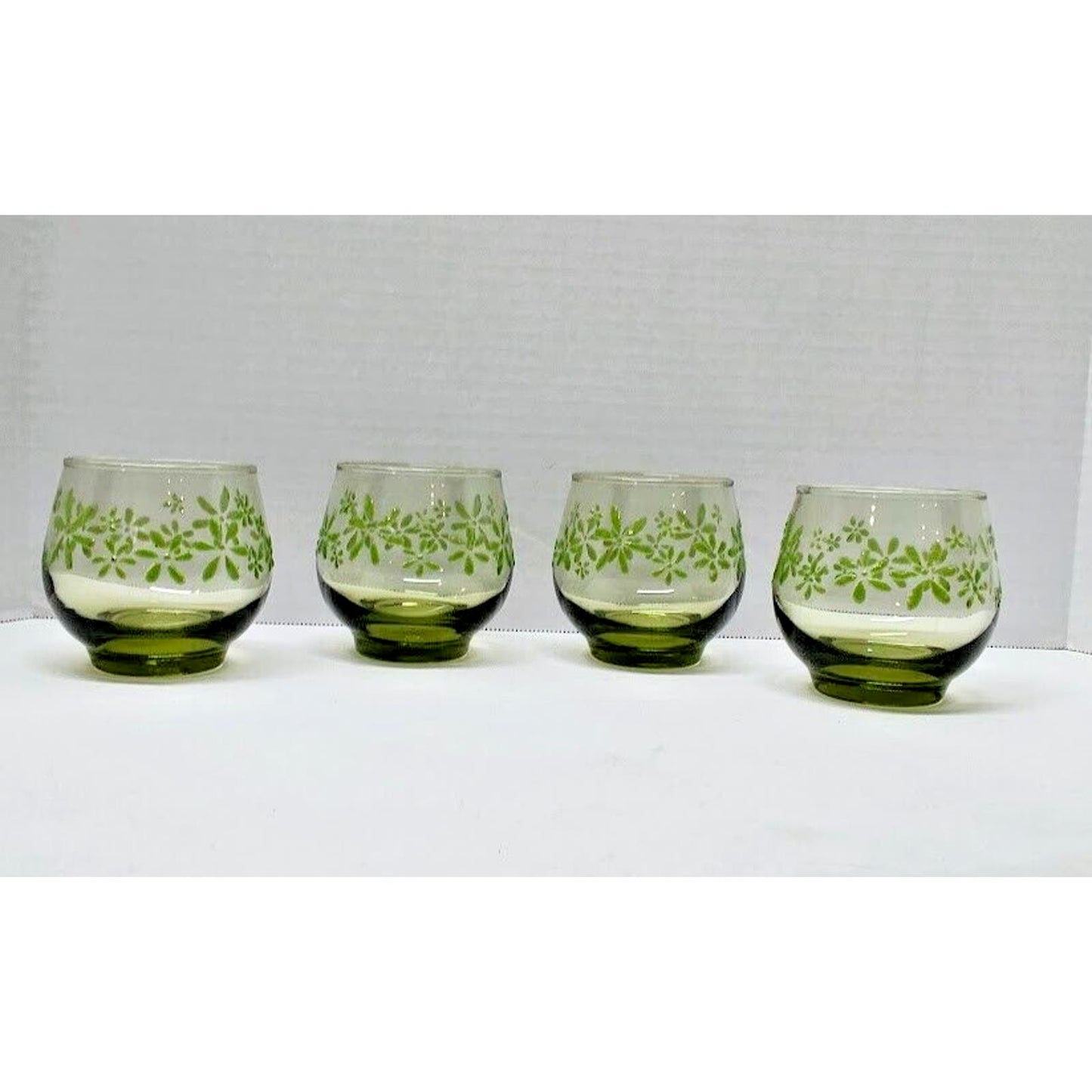 4 Mint Bouquet Daisy On Olive Green Libby Mint Boquete Juice Glasses Retro...