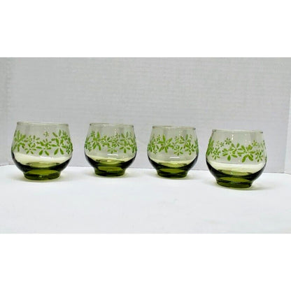 4 Mint Bouquet Daisy On Olive Green Libby Mint Boquete Juice Glasses Retro...