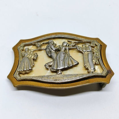 Rare Vtg Waltzing Dancing Couple Bronze Base with Mother of Pearl BELT BUCKLE