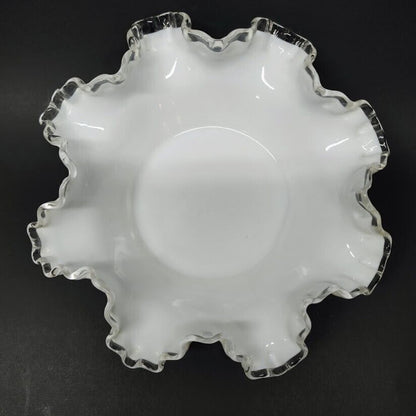 Vintage Fenton Double Crimped Ruffle Edge Milk Glass Bowl Hard to Find Size 9"