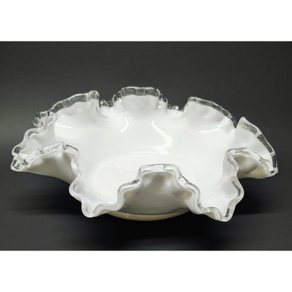 Vintage Fenton Double Crimped Ruffle Edge Milk Glass Bowl Hard to Find Size 9"