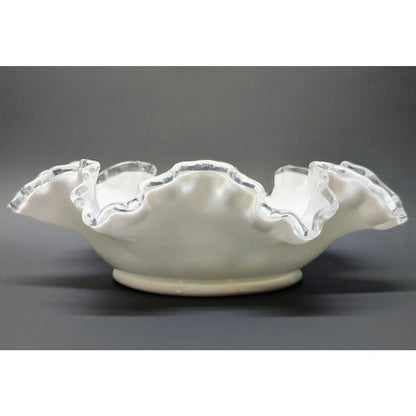 Vintage Fenton Double Crimped Ruffle Edge Milk Glass Bowl Hard to Find Size 9"