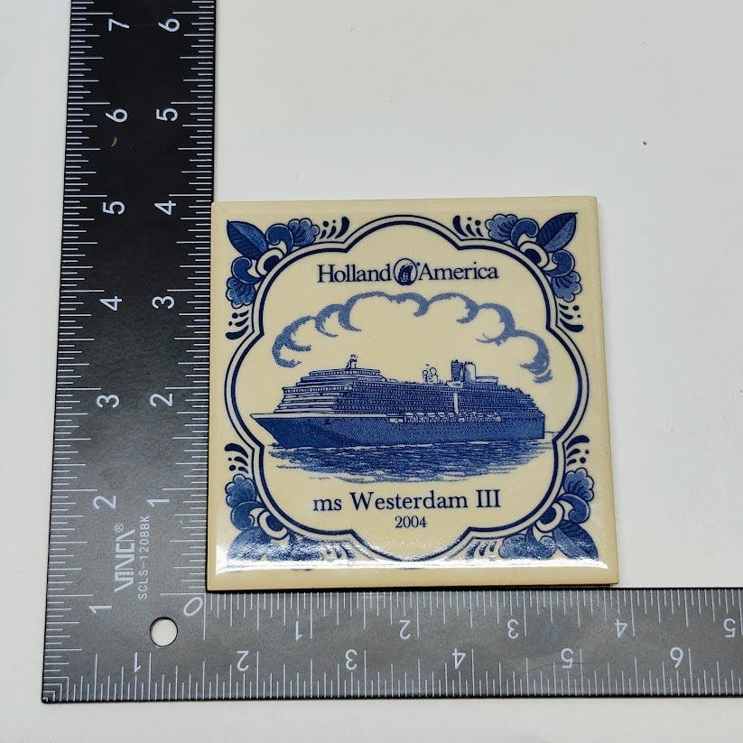 Set of 4 Delft Blue ceramic coasters W/ Cork Back 3 W/ COA Westerdam III 2004