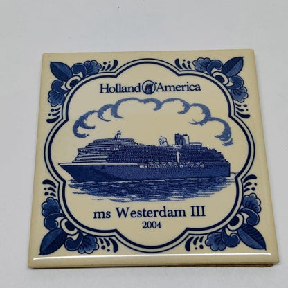 Set of 4 Delft Blue ceramic coasters W/ Cork Back 3 W/ COA Westerdam III 2004