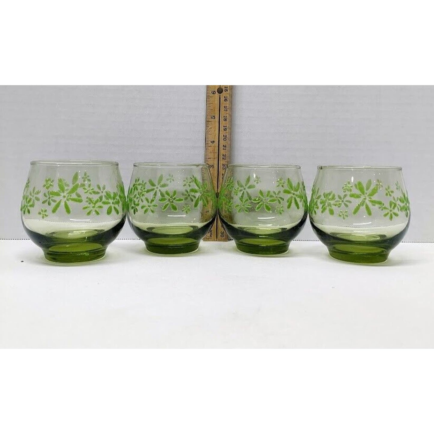 4 Mint Bouquet Daisy On Olive Green Libby Mint Boquete Juice Glasses Retro...