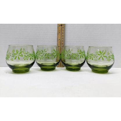 4 Mint Bouquet Daisy On Olive Green Libby Mint Boquete Juice Glasses Retro...