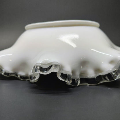 Vintage Fenton Double Crimped Ruffle Edge Milk Glass Bowl Hard to Find Size 9"