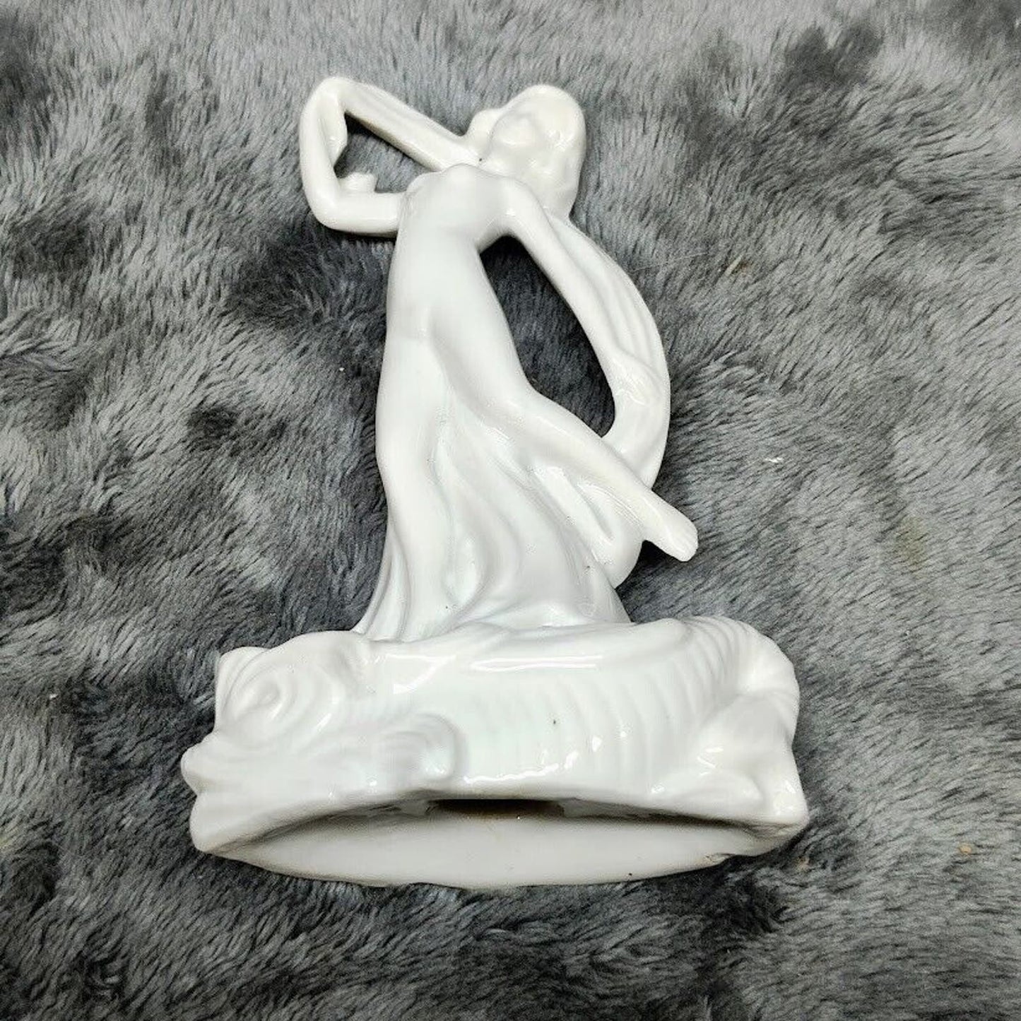 German Porcelain Nude Scarf Dance Carp Hat Pin Flower Holder Art Deco Original