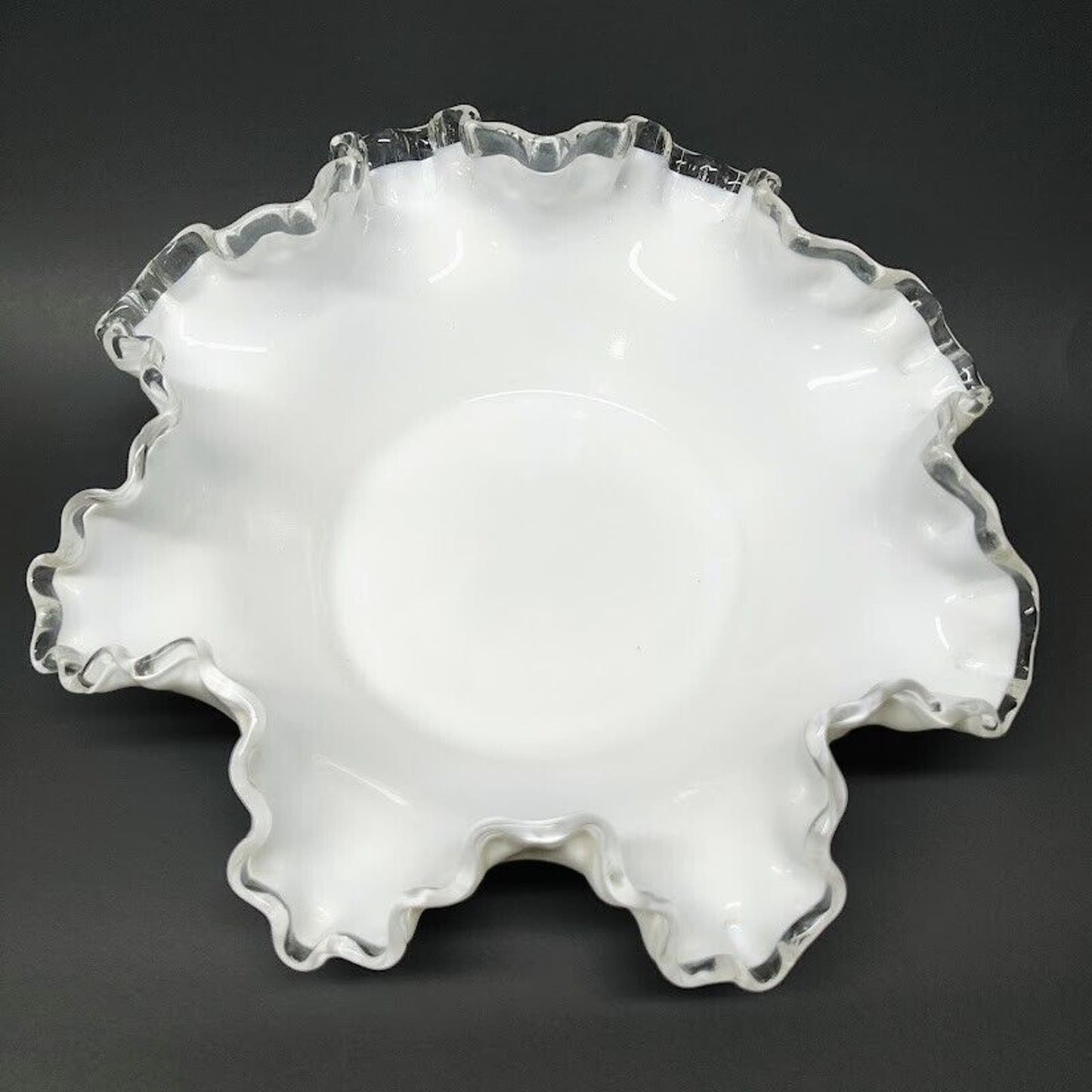 Vintage Fenton Double Crimped Ruffle Edge Milk Glass Bowl Hard to Find Size 9"