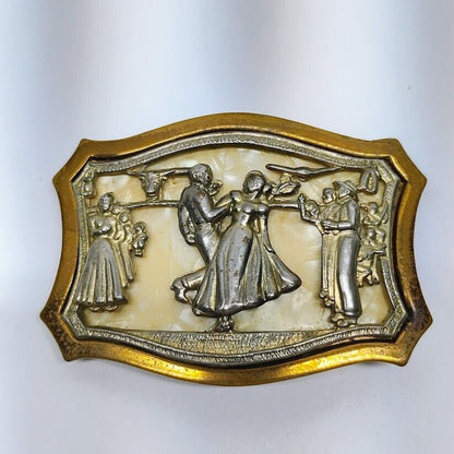 Rare Vtg Waltzing Dancing Couple Bronze Base with Mother of Pearl BELT BUCKLE