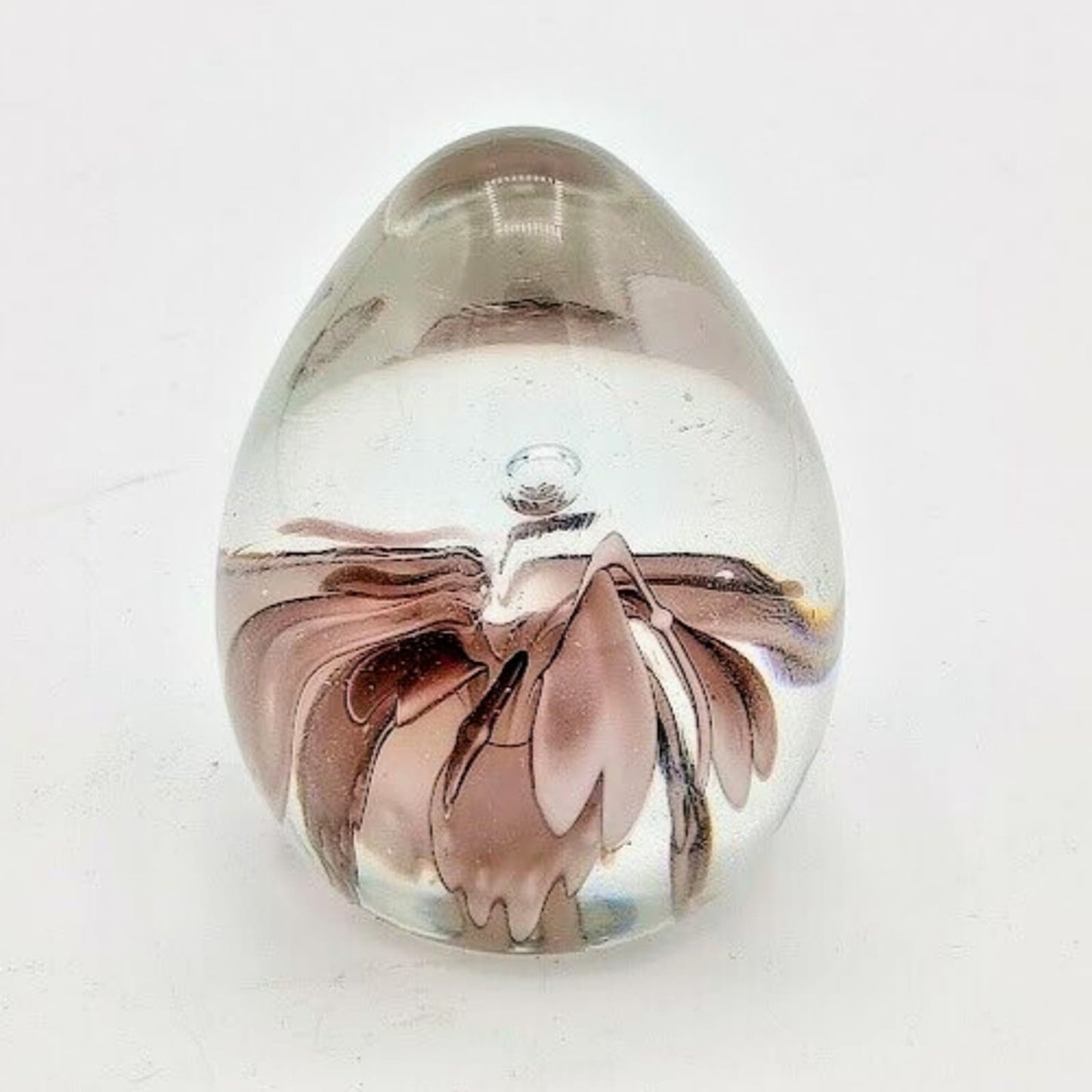 Art Glass Paperweight Pink/Purple Flower with Bubble