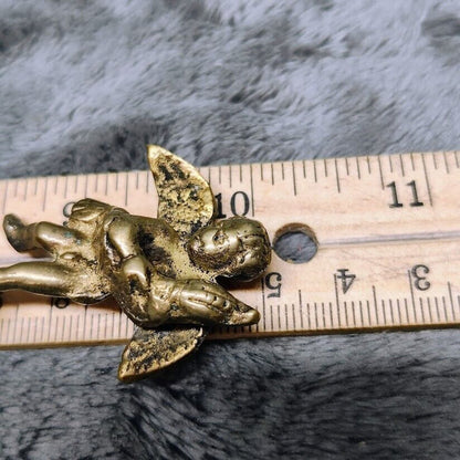 Antique ITALY ORNATE BRASS Serving Fork Cherub Mermaid Antique Vtg