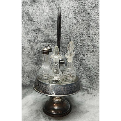 Antique Wilcox Silverplate Co, 6 Piece Cruet Set #0578, Quadruple Plate, Glass