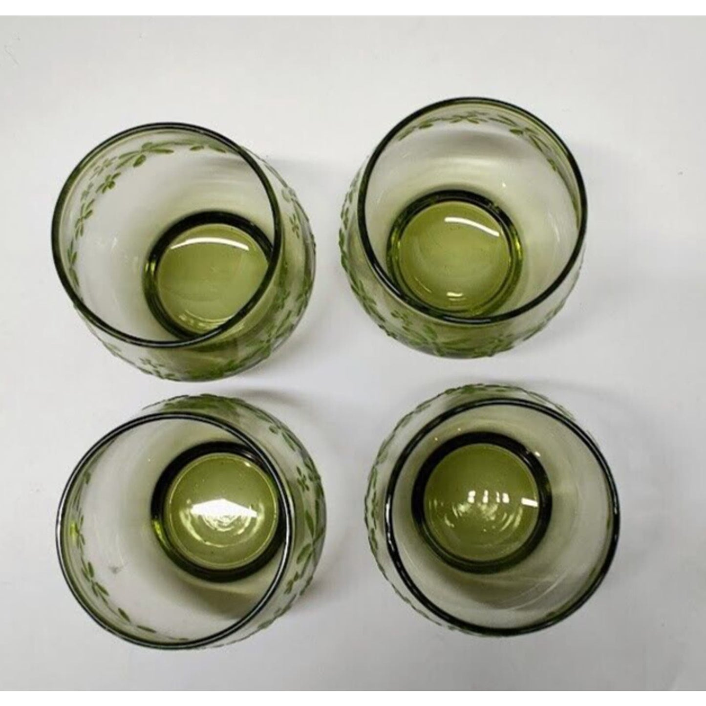 4 Mint Bouquet Daisy On Olive Green Libby Mint Boquete Juice Glasses Retro...