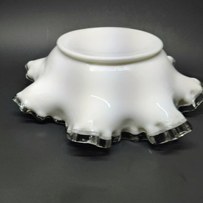 Vintage Fenton Double Crimped Ruffle Edge Milk Glass Bowl Hard to Find Size 9"