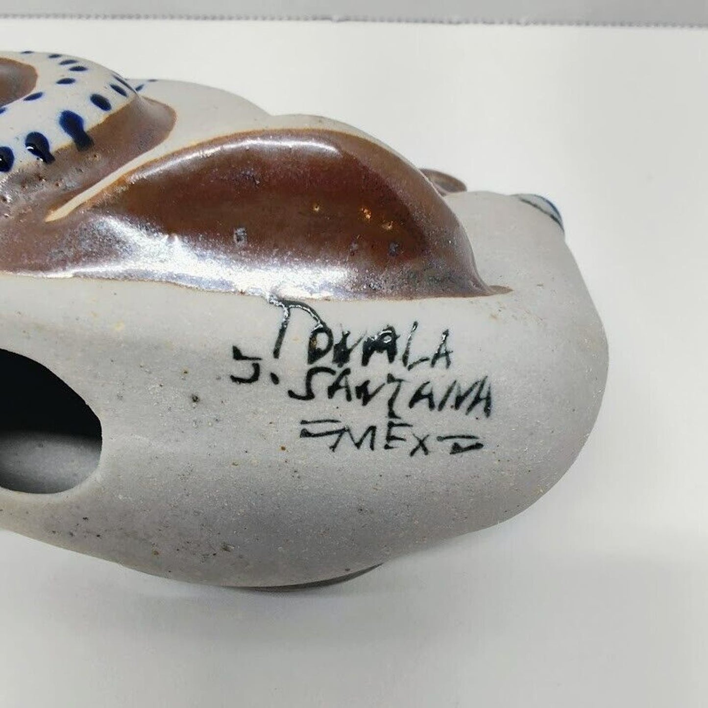 Tonala Snail Mexican Folk Art Pottery Hand Painted Mexican Style Vintage