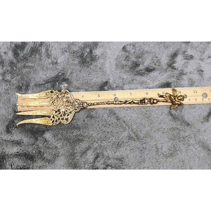 Antique ITALY ORNATE BRASS Serving Fork Cherub Mermaid Antique Vtg