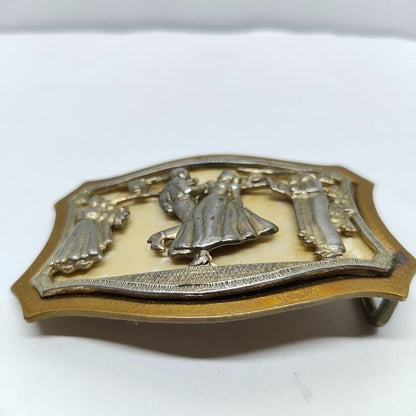 Rare Vtg Waltzing Dancing Couple Bronze Base with Mother of Pearl BELT BUCKLE