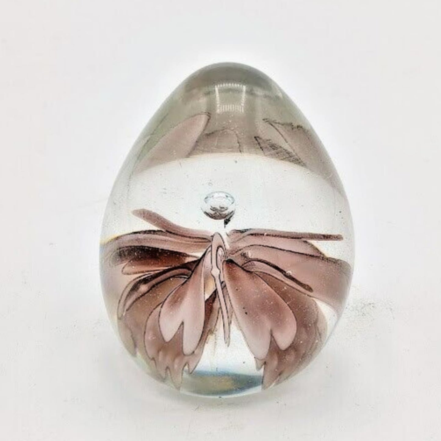 Art Glass Paperweight Pink/Purple Flower with Bubble